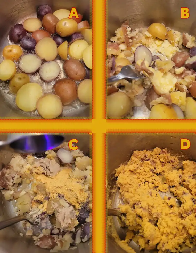 Making plant-based vegan cheese potatoes for WFPBnO gluten free pierogies