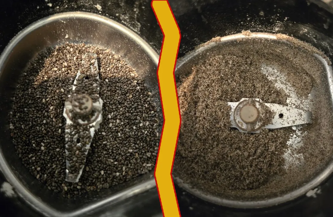 Grinding chia seeds in a spice grinder