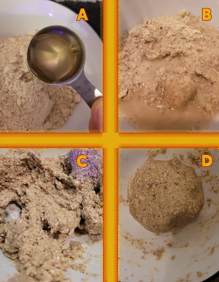Mixing plant-based pierogie gluten & wheat free dough from scratch.
