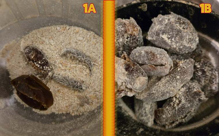 caramel apple crumble coat dates in oat flour to keep spice grinder clean