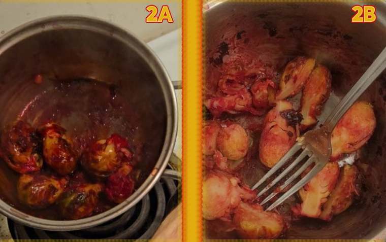 Candied Brussels & Balsamic Beets Salad slicing candied brussles sprouts