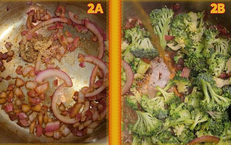 Whole Food Plant-based Broccoli Cheddar Cheese Soup sautee onions and broccoli