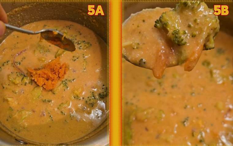 Whole Food Plant-based Broccoli Cheddar Cheese Soup adding grated carrot cheddar