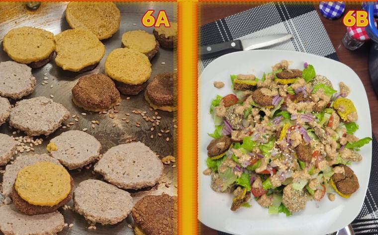 WFPB Ultimate Fast Food Cheeseburger Salad completed dish plant-based burgers