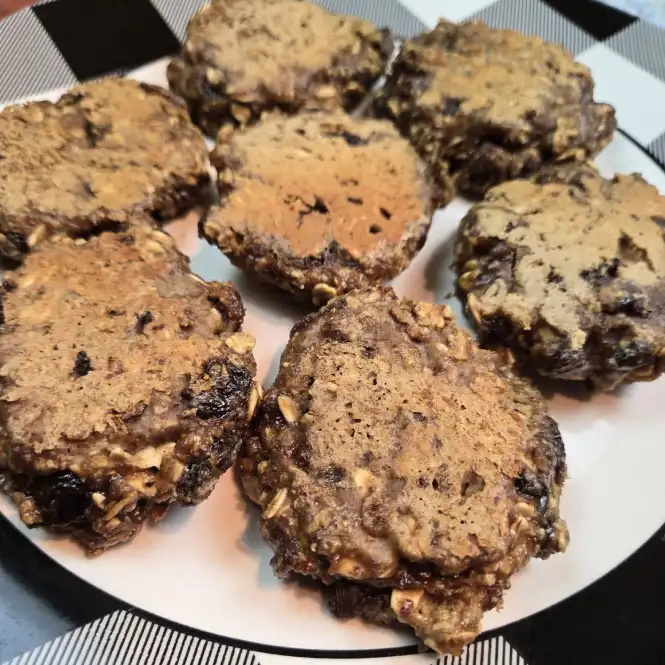 Sunbutter Raisin Cookie Drops overview on a plaid plate