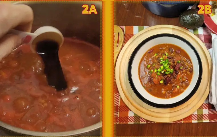 Making WFPB Lentil Chili adding the vinegars