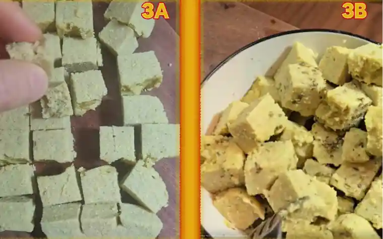 WFPB Lentil Tofu No Soy cutting and marinating