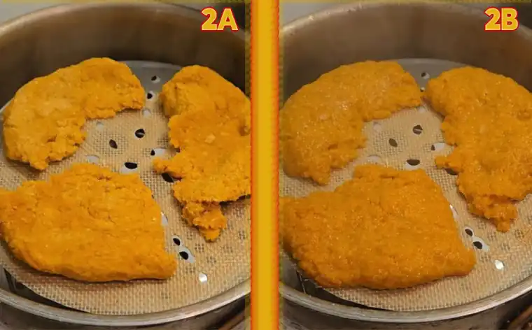 Streaming the ched chunks or ropes for the perfect texture.
