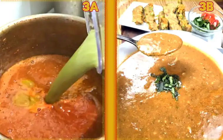 Creamy tomato basil soup boil & blend adding the creamy basil to the soup and enjoying the first bite.